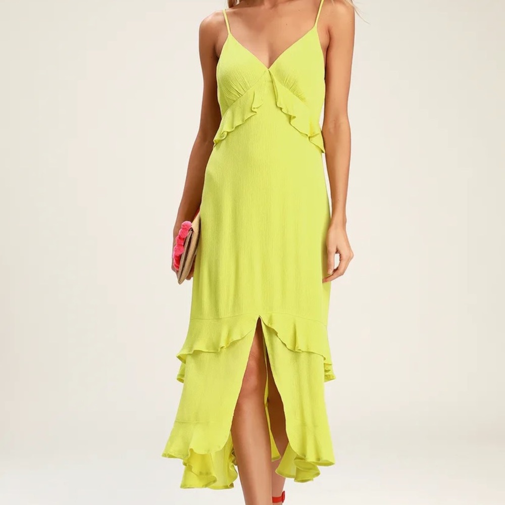 Lulus Island Time Green Ruffled Midi Dress